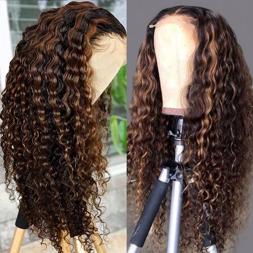 24 Inch Highlight Ombre Lace Front Wig Human Hair Pre Plucked 1B/30 Black Bro... - Bild 2 von 7