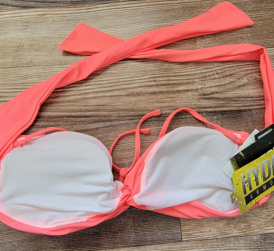 Sujetador de bikini Under Armour para mujer talla XL brillante coral lazo trasero nuevo con etiquetas Foto 3 de 4