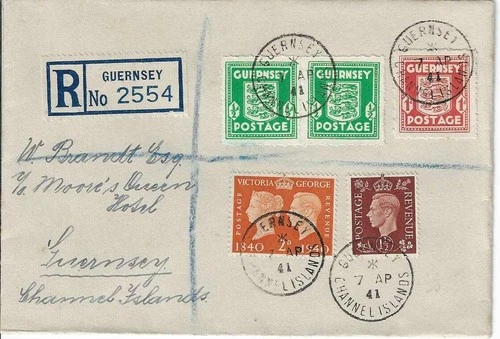 1941 Guernsey Arms FDC With Other Values To Make Up The Registration Rate