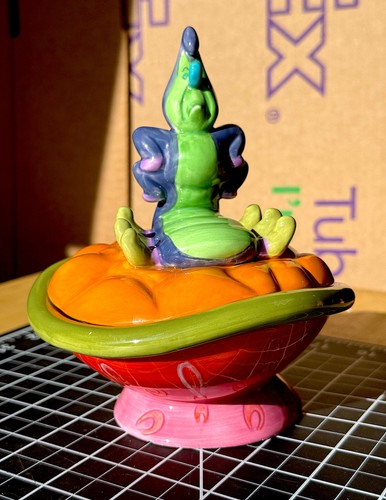 Alice in Wonderland Absolem Caterpillar Figure Ceramic Candy Case Disney USA