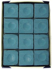 Silver Cup BLUE Pool Billiard Cue Stick Chalk 12 Pack