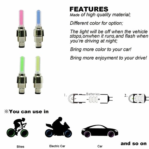 LED Stem Tire Valve Wheel Bike Dust Hot Made New Stylish Comfy Fashion - Picture 2 of 49
