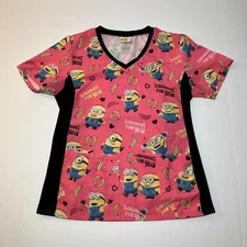 Despicable Me Brand Womens XS SCrub Top Pink with Minions Short Sleeve