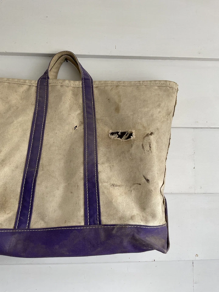 RARE Vintage 1970s L.L. Bean Cream and Purple Boat and Tote Large Canvas Bag - Image 2 of 4
