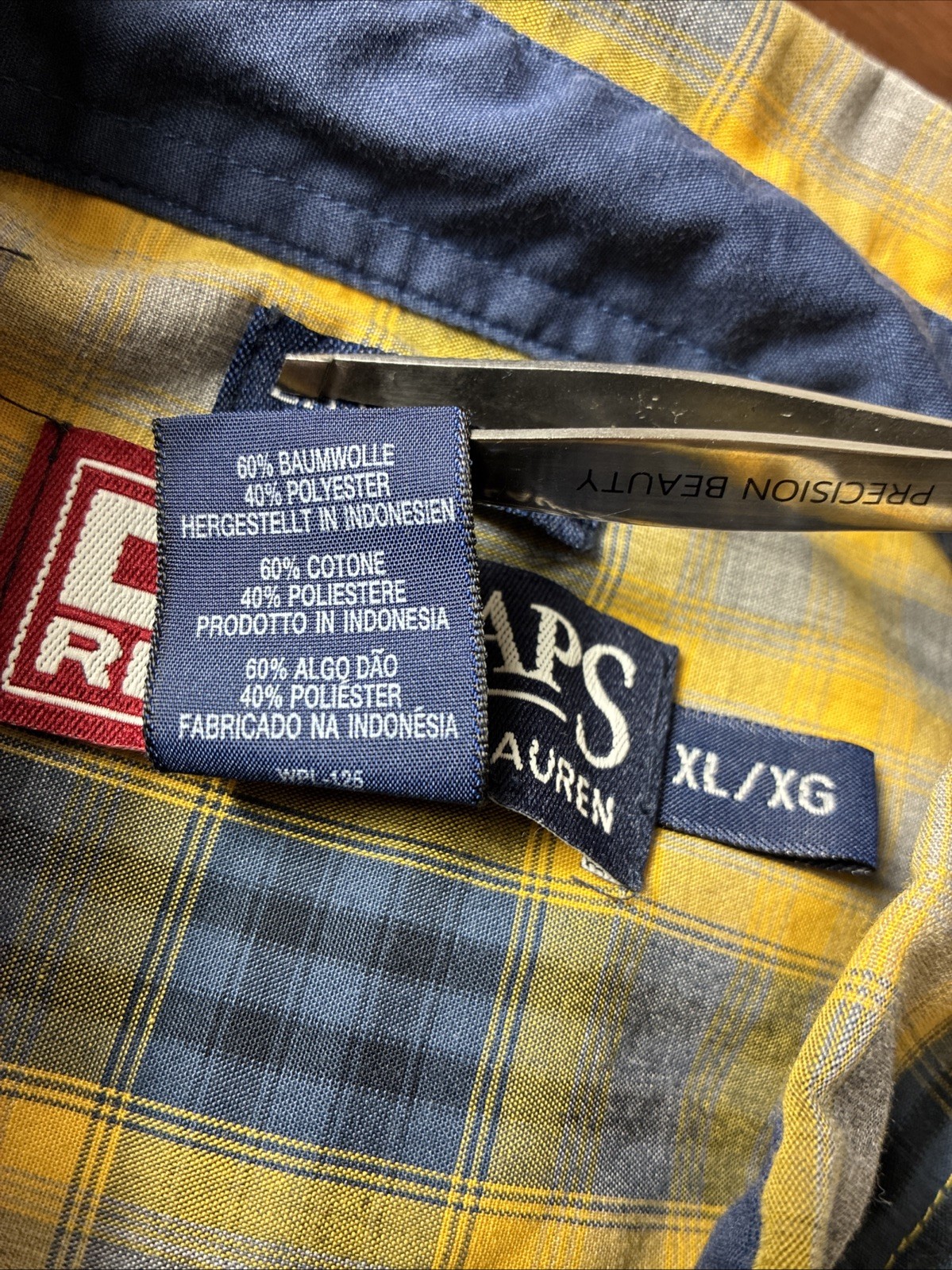 Ralph Lauren Chaps Mens XL Shirt Yellow Blue Plaid VTG Long Sleeve Button-Down thumbnail 6