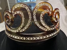 Celluloid tortoiseshell tiara Rhinestones Stamped Riviera Made In France HM