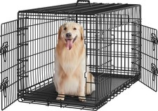 30''36''42'' Dog Crate Kennel Folding Metal Pet Cage 2 Door With Tray Pan Black