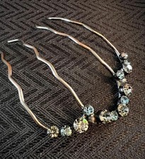 Vintage 1970s Rhinestone Hair Comb Multi Color, 3.5in width