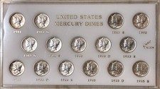 1941 - 1945 S Mercury Dime Uncirculated Set - 15 Au Coins