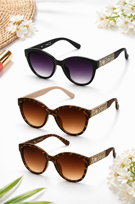 Damen Sonnenbrille Cat Eye Leo Schwarz polarisiert Retro Gold Bügel Brille