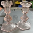 A Pair of  Pink Depression Glass Candlestick Holders