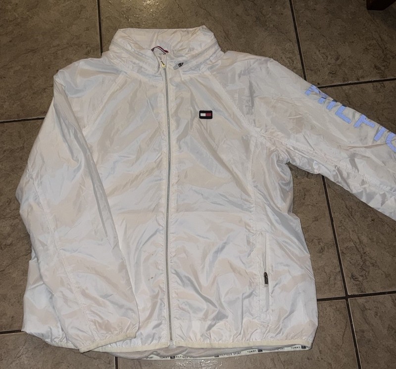 Tommy Hilfiger Sport Women's White Windbreaker Jacket Full Zip Logo Size L/G
