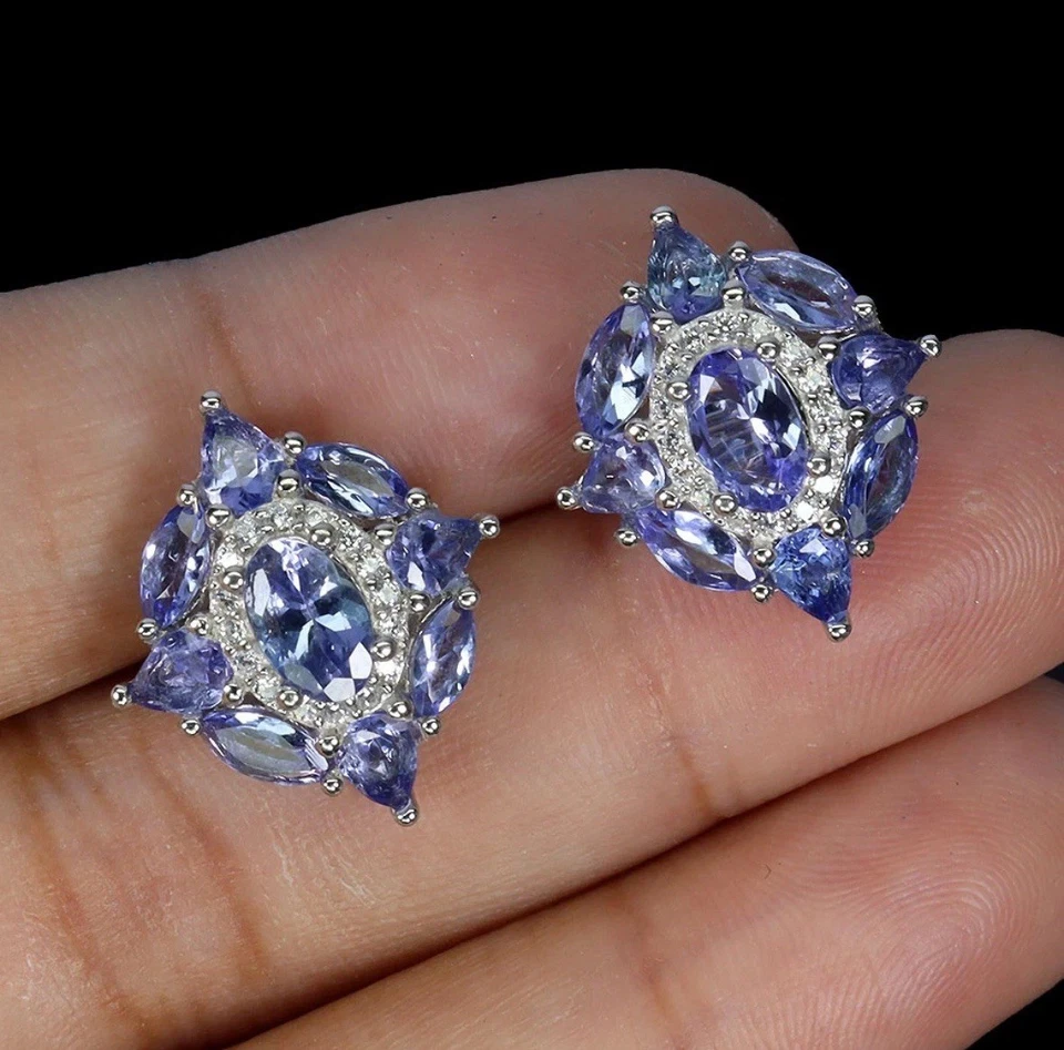 Juego de joyas de tanzanita hechas a mano en plata de ley 925 chapado en oro blanco de 14 k Foto 3 de 4