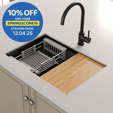 Black Kitchen Sink 1 Bowl Undermount Stainless Steel Drainer Chopping & Waste