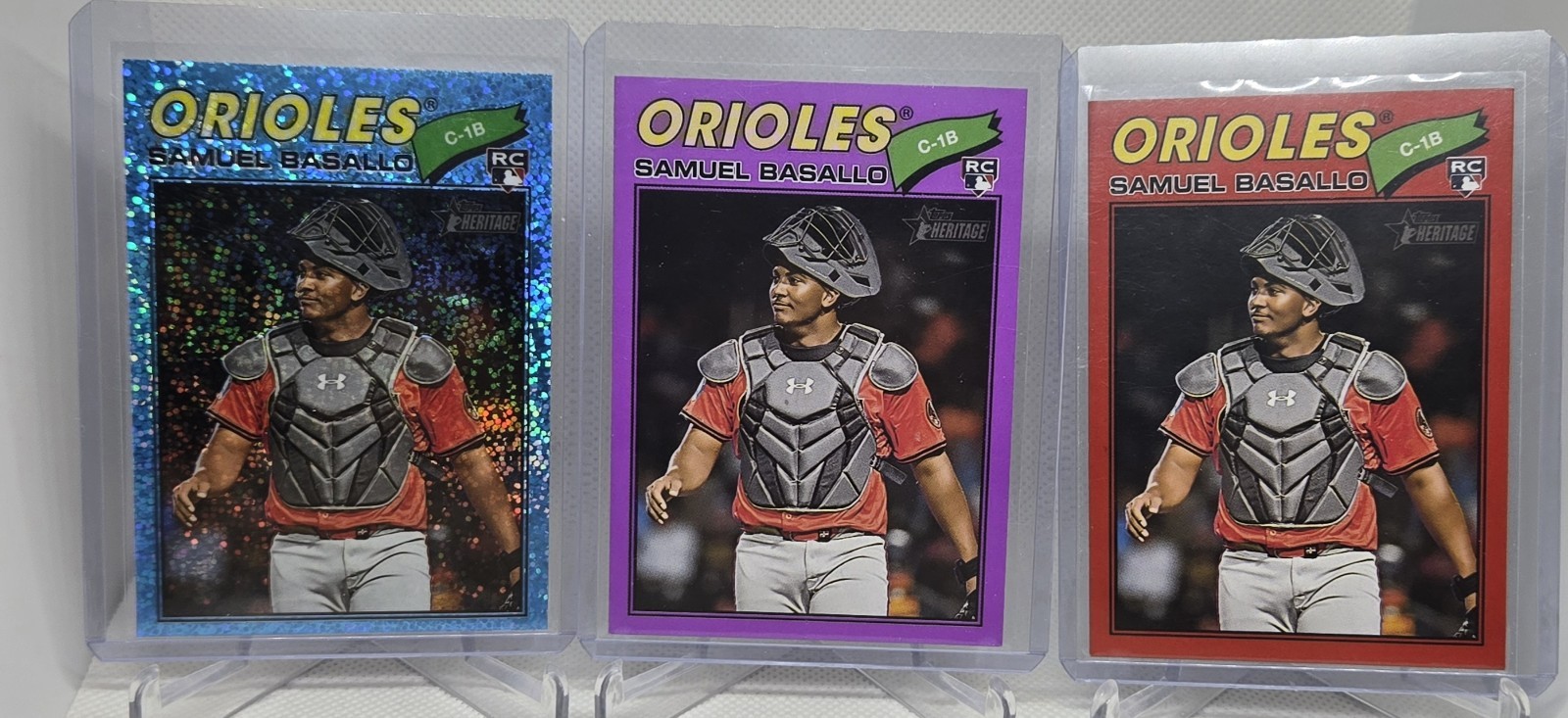 2026 Topps Heritage #175 Samuel Basallo Rc RED Light Purple Border  Blue Speckle
