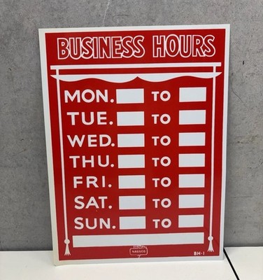 NASSCO Business Hours Sign Red White 12x9 Plastic Vintage Style Store Shop
