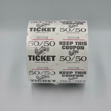 Raffle Tickets Roll of 1000 White Marquee 50/50 Style Double Stub Split the Pot