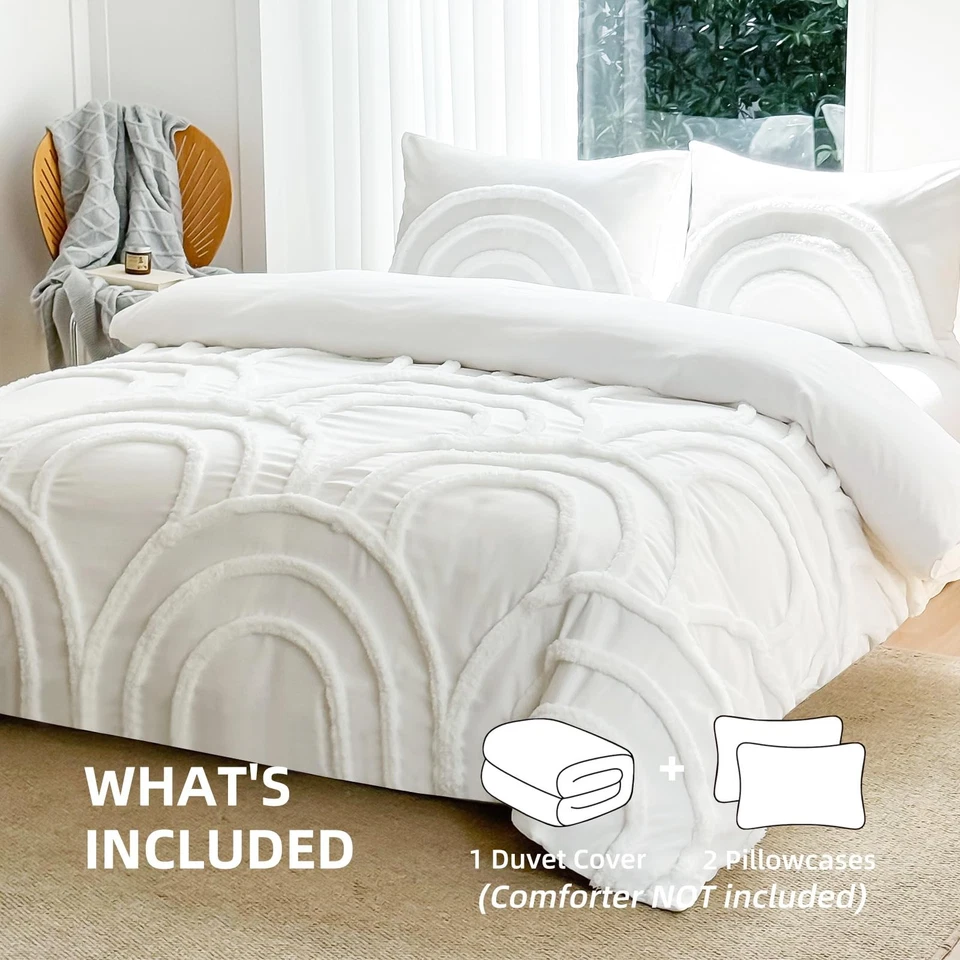 Juego de funda nórdica de microfibra lavada tamaño queen, diseño de arco acolchado 3 piezas cama... Foto 2 de 4