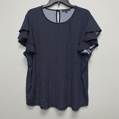 Adrianna Papell Top Blouse Women Size XL Polka Dot Double Flutter Sleeve Summer