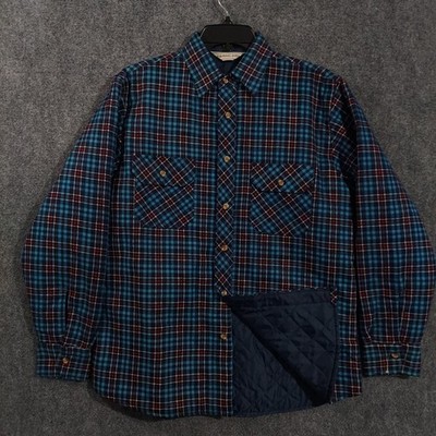 Vintage Timber Run Shacket Mens Medium Blue Plaid Flannel Quilt Lined Hunting