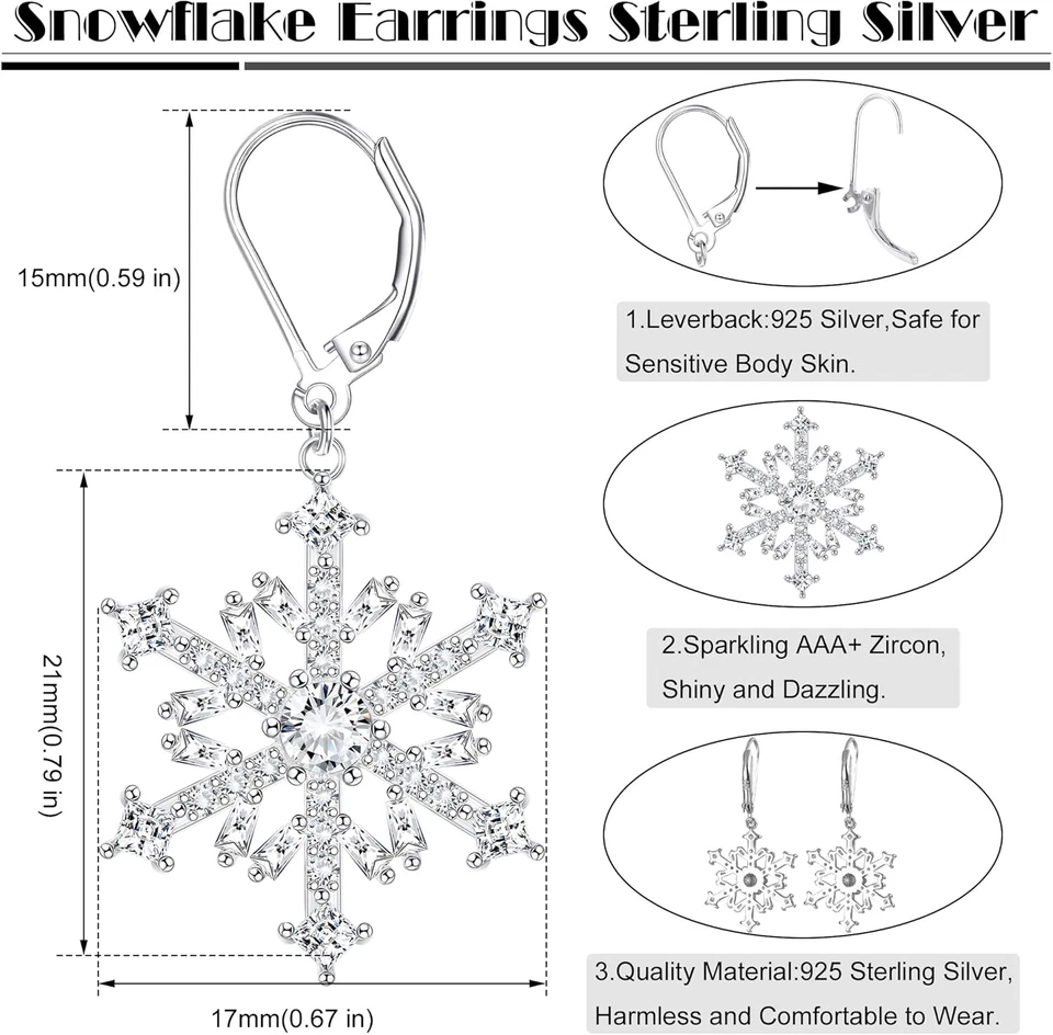 Weihnachten Ohrringe Schneeflocke Silber 925 Damen Brisur baumelnd Geschenkbox - Bild 2 von 4