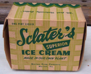 1950s SCLATERS Vanilla Ice Cream One Pint Carton / Marion Drug / Marion Virginia