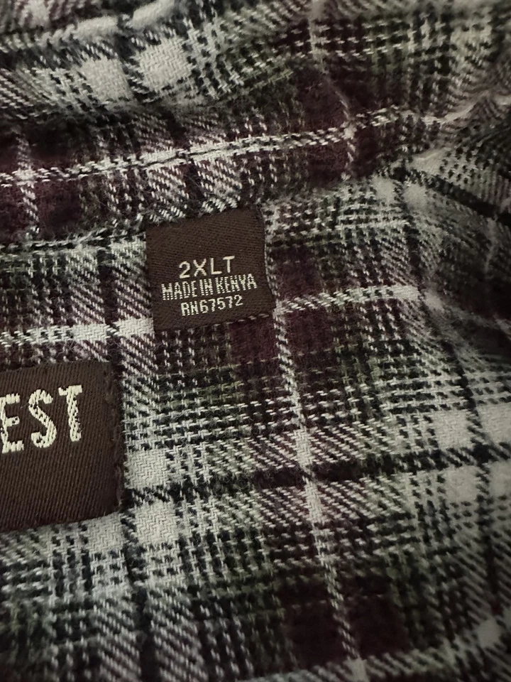 Great Northwest Shirt Mens 2XLT Gray Burgundy Plaid Flannel Button Down Pocket - Image 4 of 4