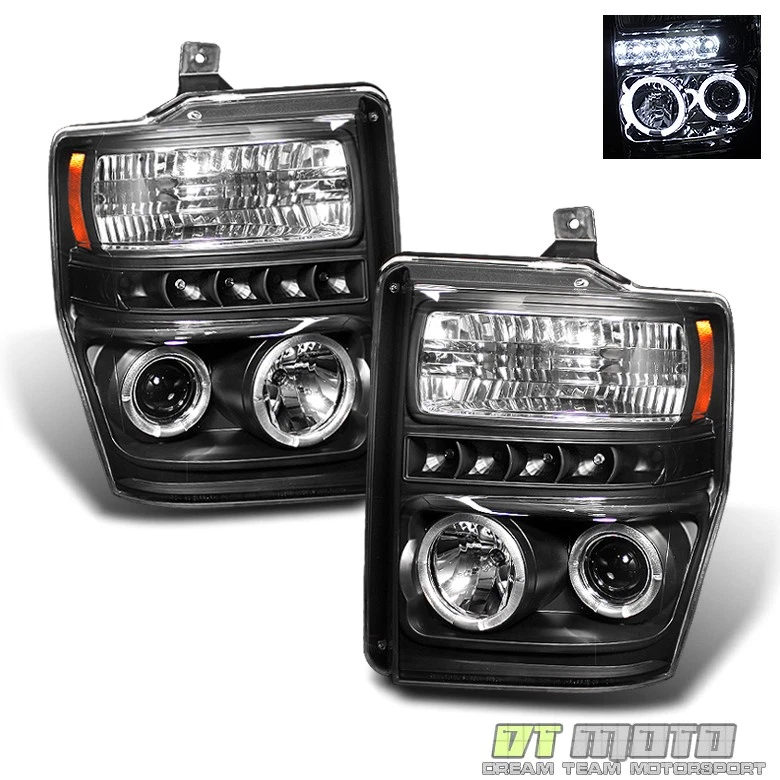 Faros proyectores halo LED DRL superduty negros Ford F250 F350 F450 2008-2010 Foto 4 de 4