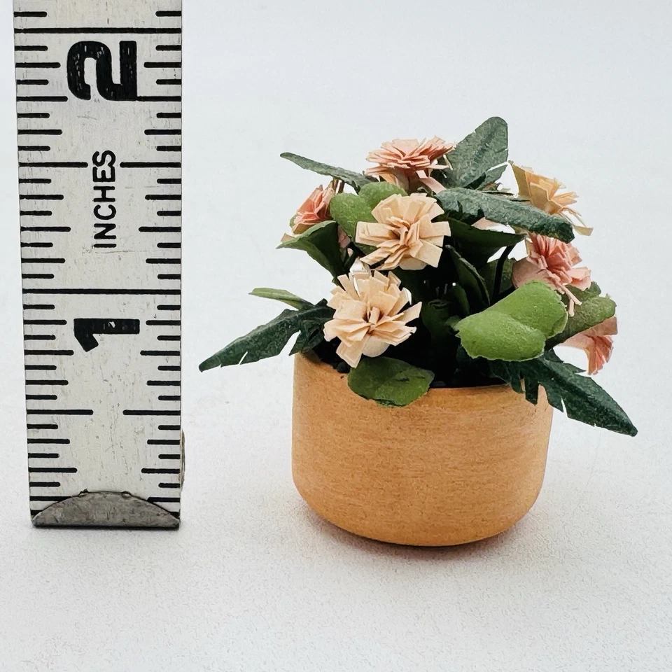 Flores de papel artesanales en miniatura para casa de muñecas en maceta de barro DE COLECCIÓN Foto 2 de 4