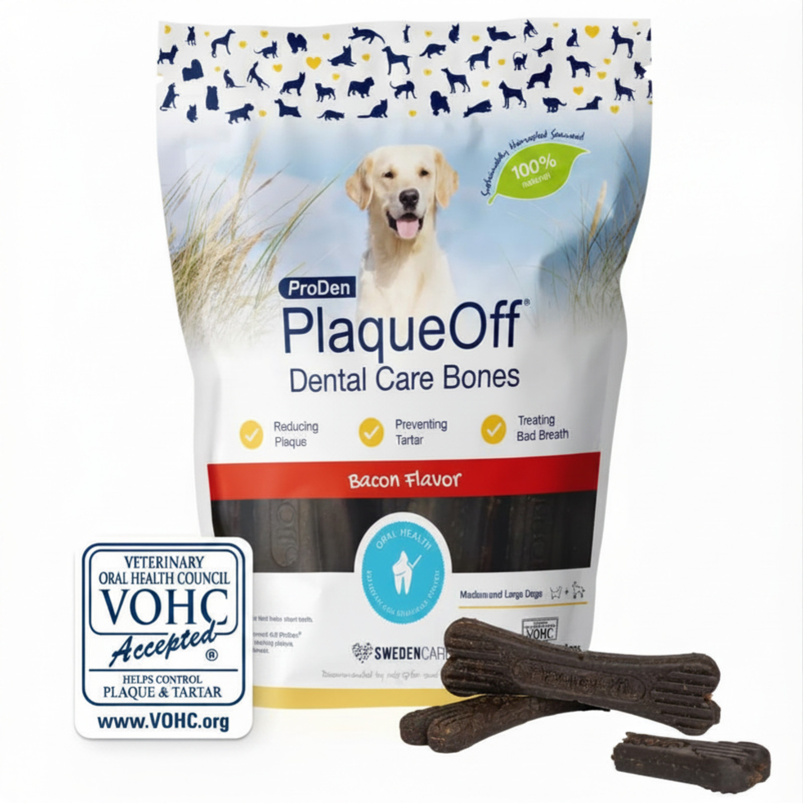 Dental PlaqueOff Bones Bacon for Dogs Removes Plaque Tartar and Bad Breath