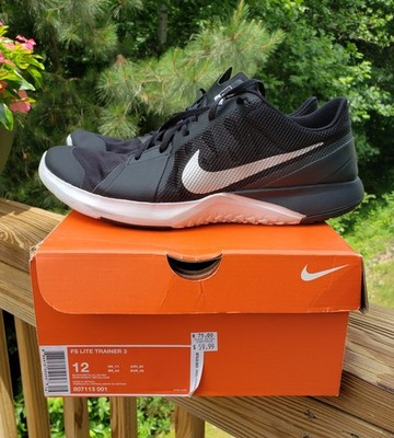   US MENS 12 NIKE FS LITE TRAINER 3 SHOES Black Mtlc Silver Crossfit Train Used