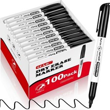 Fine Tip Dry Erase Markers - 100 Pack Black Whiteboard Markers for Training