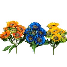 Artificial Orange, Blue,  Yellow SUNFLOWER BUSHES SILK FLORAL CRAFT SUPPLY Set3