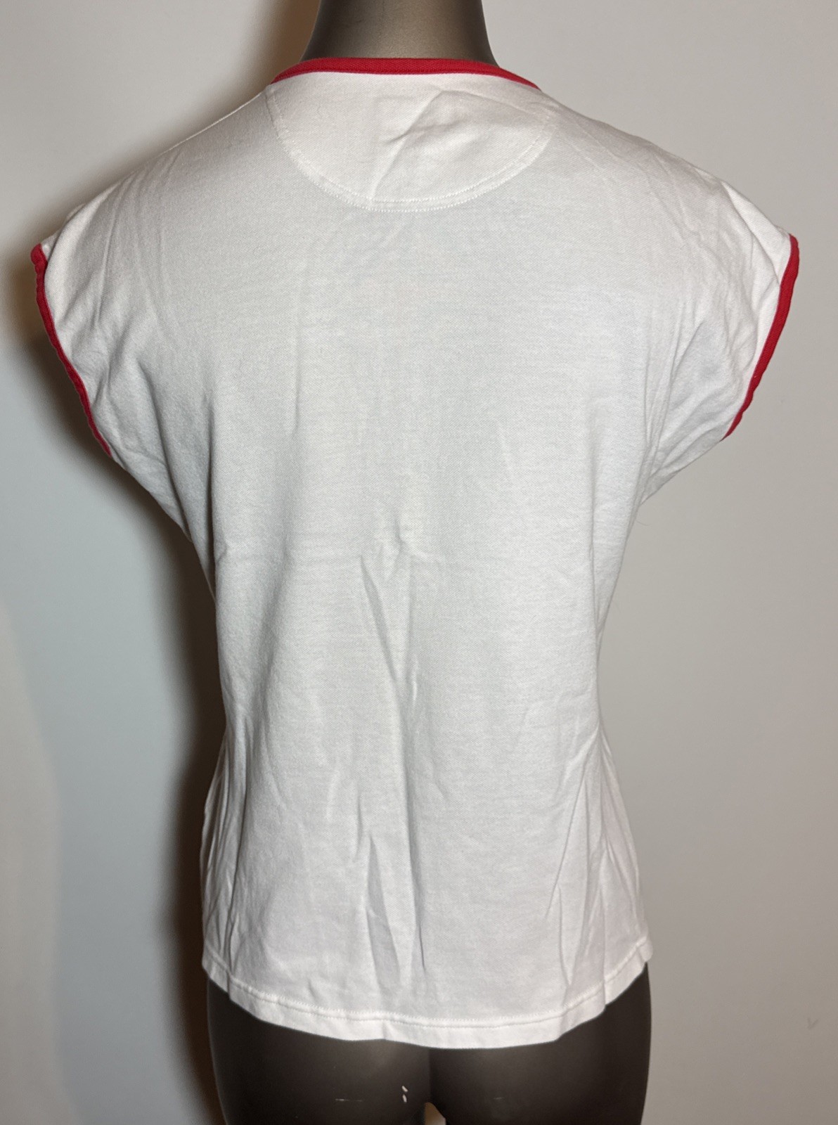 Burberry Golf Shirt Top Women’s L Large Ringer Pique Henley White Red Cotton thumbnail 3