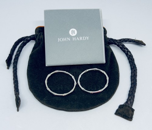 JOHN HARDY Sterling Silver 925 Bamboo Collection 1.5” Hoop Earrings POUCH