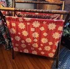Vintage MCM Retro Floral Folding Stand up Knit Craft Sew Yarn Basket Holder