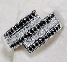 2CT Natural Black Sapphire  White Topaz 925 Sterling Silver Ring Sz 6 MK1-5