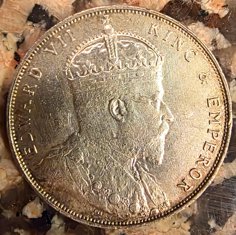 British India Edward VII 1907 One Dollar Silver Coin 0.9 Fine KM#508