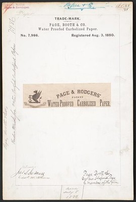 1880 Trademark Registration Page Booth Co Water Proofed Carbolized Paper