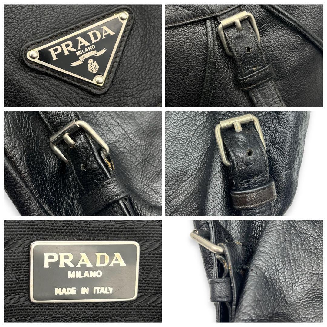 PRADA Triangle Logo Leather Backpack Black 632 from japan thumbnail 9