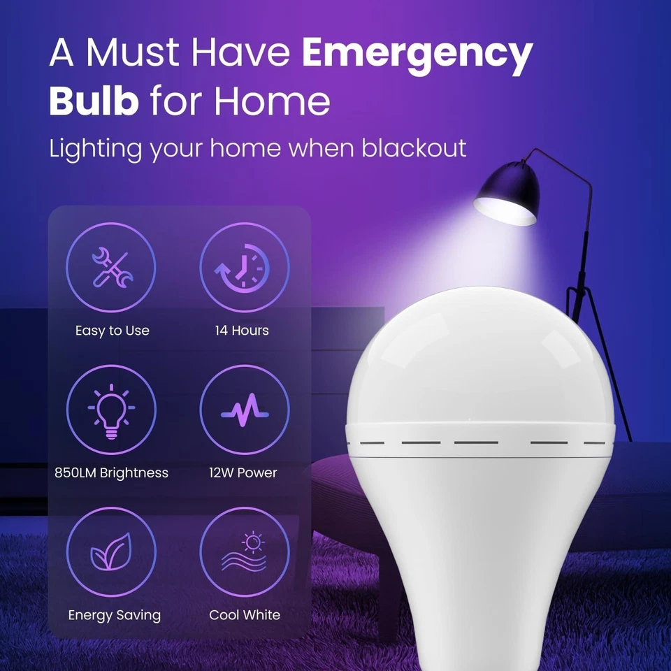 10Pack Emergency-Rechargeable-Light-Bulb, 1200mAh LED Light for Home,Camping - Image 3 of 4