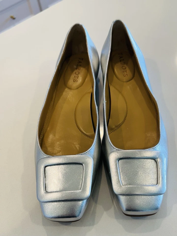 TALBOTS Women’s Sutton Buckle Leather Flats In Silver 7  - Image 2 of 4