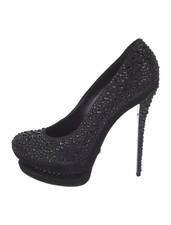 GIANMARCO LORENZI Black Suede Crystal Studded Platform Pumps 10 IT 40 Very Good