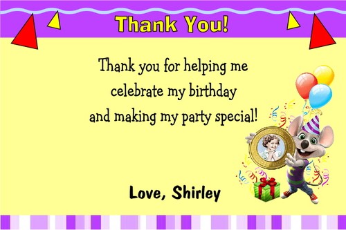 CHUCK E CHEESE CUSTOM PRINTABLE BIRTHDAY PARTY INVITATION & FREE THANK U CARD - Picture 4 of 8