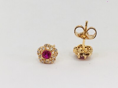 Rubin Saphir Stein - 18k Feinvergoldet Ohrstecker Marke Logo DiamantéCZ