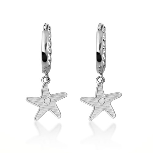 .925 Sterling Silver Sea Starfish Ocean Cuban Link Huggie Earrings - 第 4/5 張圖片