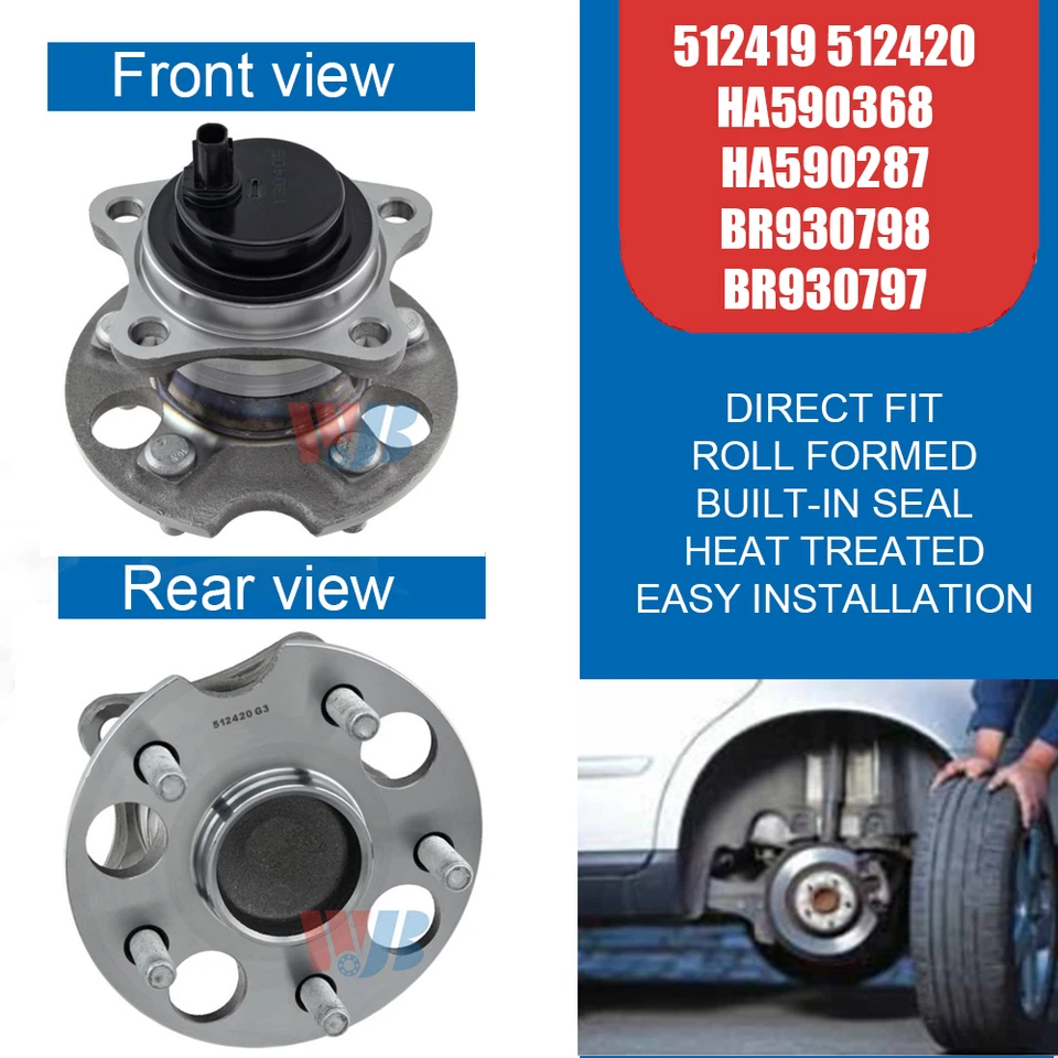 2PCS Rear Wheel Hub Bearing Assembly Left Right Fit for Toyota Highlander 08-13 Foto 2 de 4
