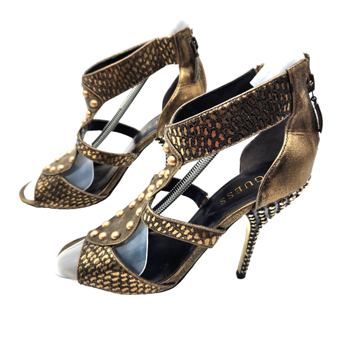 Heels Sandals Bronze Studded Guess Stiletto 4" Metallic Women Size 7.5M