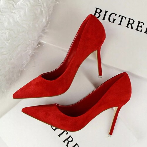 Zapatos de Salón Tacón Mujer 10 CM Rojo Cómodo Ante Piel Sintético 8106