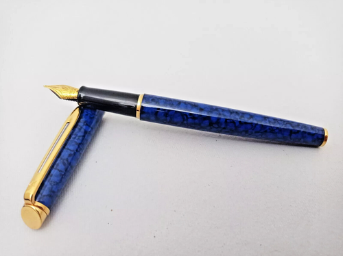 Waterman Hemisphere Fountain Pen Blue Marble & Gold Trim Medium Pt In Box Mint * - Picture 2 of 2